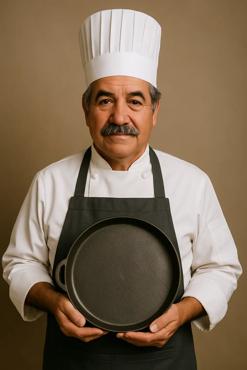 Ramón Gutiérrez presenting a cast iron comal pan